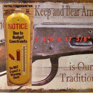 Warning - No Warning Shot - Retro Large Metal Thermometer - Indoor/Outdoor